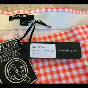 BYLYSE TANGERINE WHITE CHECK ANKLE PANTS NWT L XL